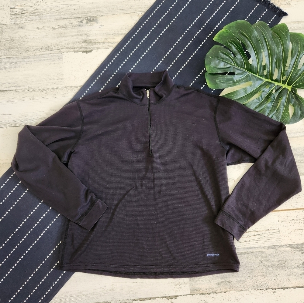 Patagonia Capilene Long Sleeve Quarter Zip Pullover Black Cropped Small